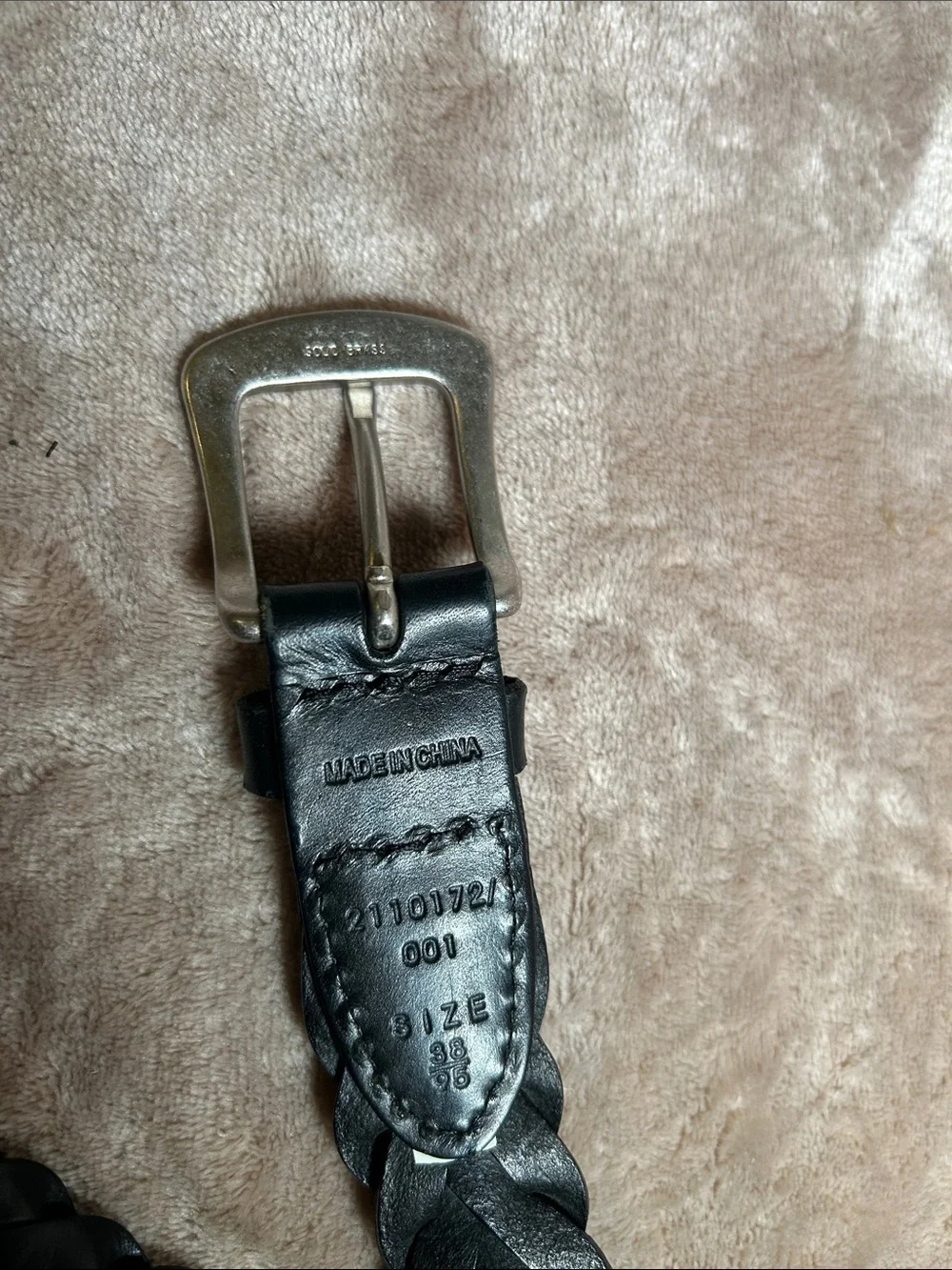 Polo Ralph Lauren Black Leather Braided Brass Buckle Pony Logo Belt 38 Preppy